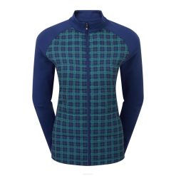 aberto azul-tartan L6VB1460 jaqueta híbrida aberta azul-tartan feminina com zíper completo Footjoy