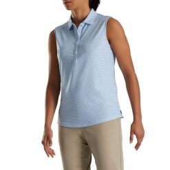azul L6VB2374 azul lisle houndstooth sem mangas feminino Footjoy