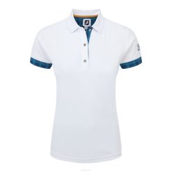 branco L6VB1394 camisa feminina branca aberta com acabamento tartan Footjoy