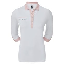 branco L6VB739 piquê feminino manga 3-4 com acabamento estampado branco Footjoy