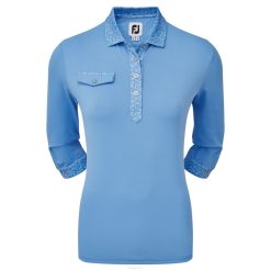 gaio azul L6VB1563 piquê feminino manga 3-4 com acabamento estampado blue jay Footjoy